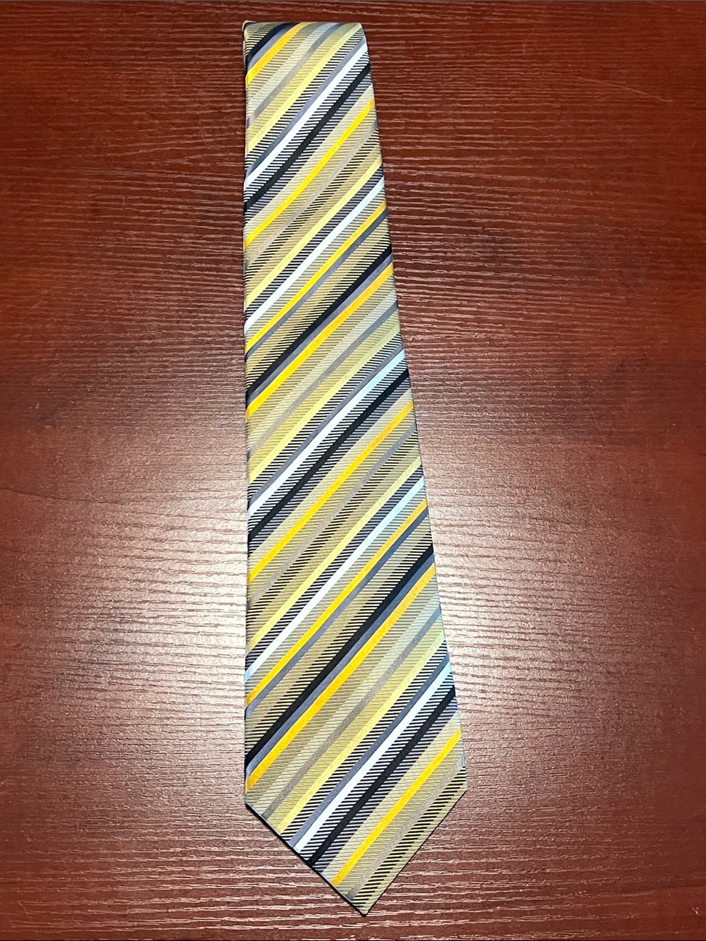 Van Heusen Silk Yellow, Navy and Light Blue Diagonal Stripe Tie